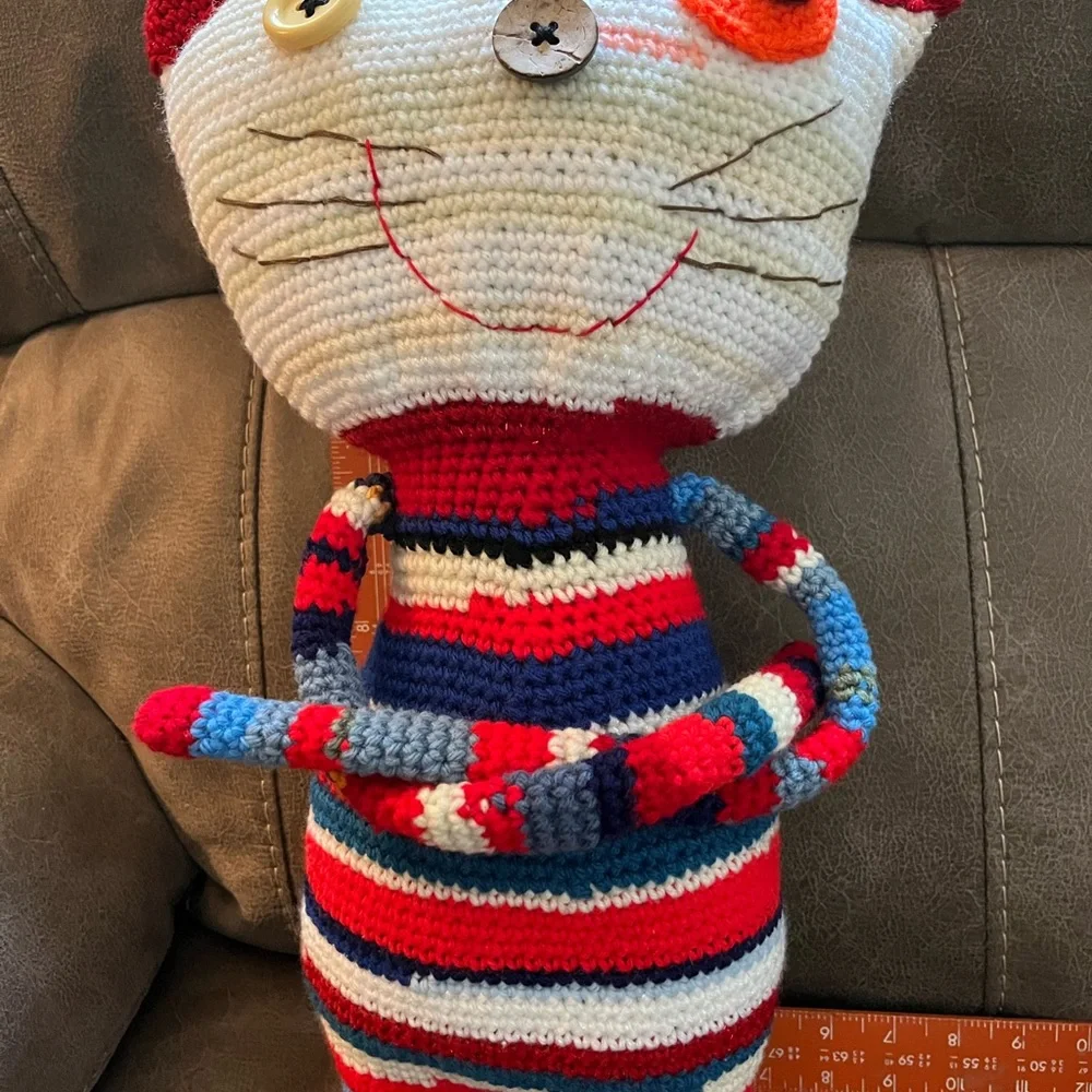 Handmade Striped Cat Plush Toy - Multicolor
